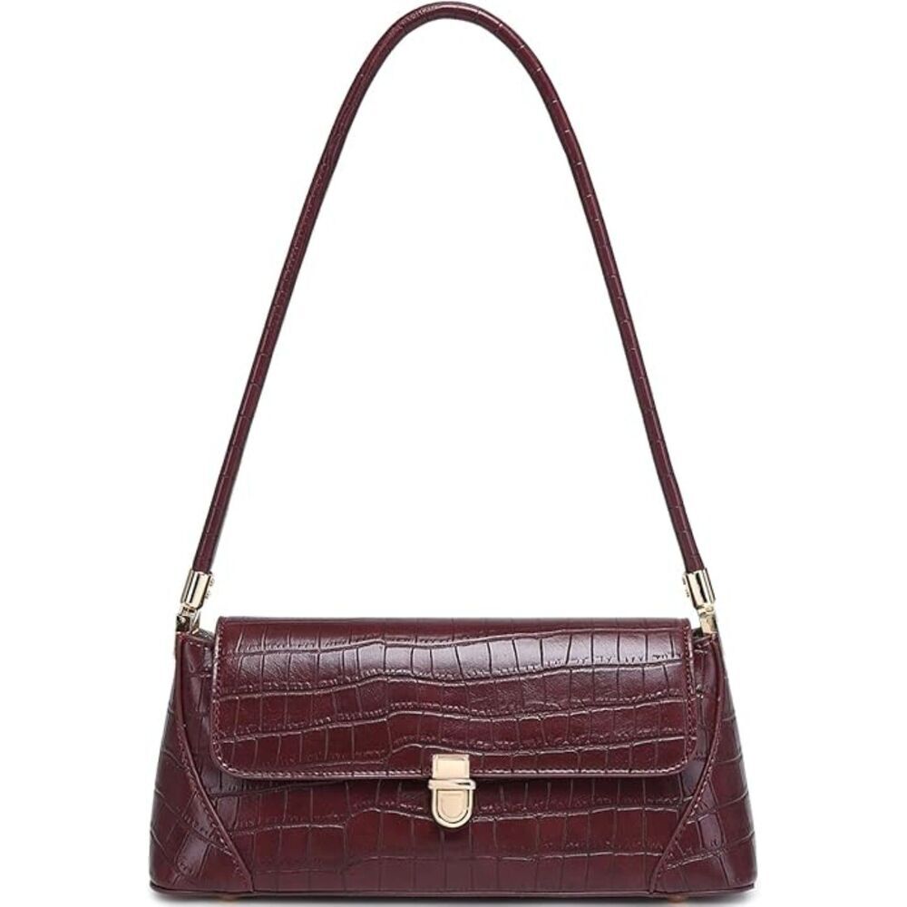 Women Crocodile Wine Red Imported Vintage Retro Classic Cute Mini Tote Bags